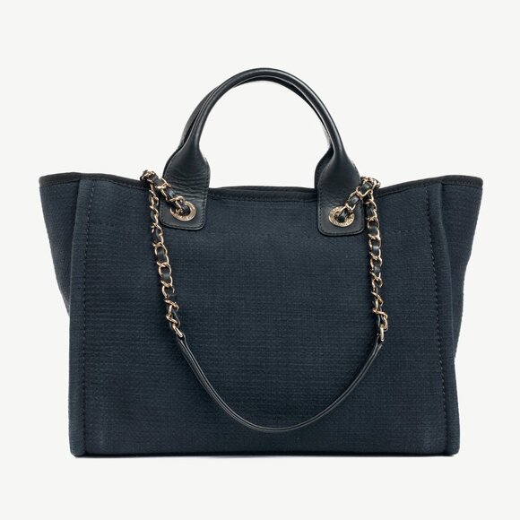 Chanel Small Deauville Black Canvas Logo Shopping Bag - Picture 4 of 16
